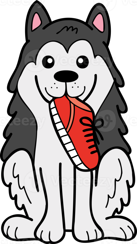 hand dragen hes hund innehav skor illustration i klotter stil png