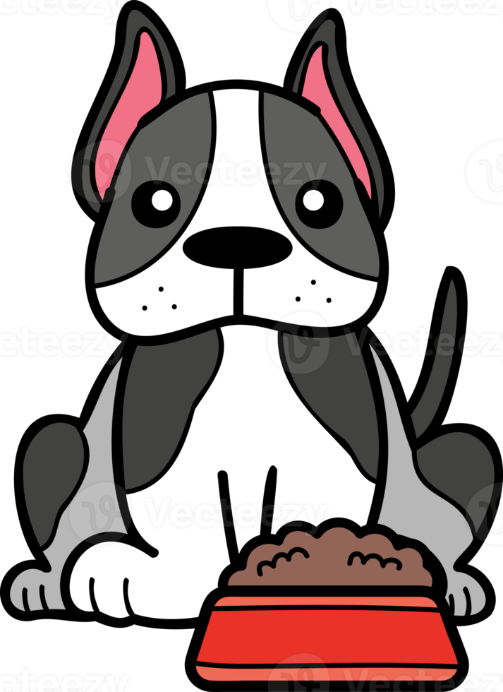 mano disegnato francese bulldog con cibo illustrazione nel scarabocchio stile png