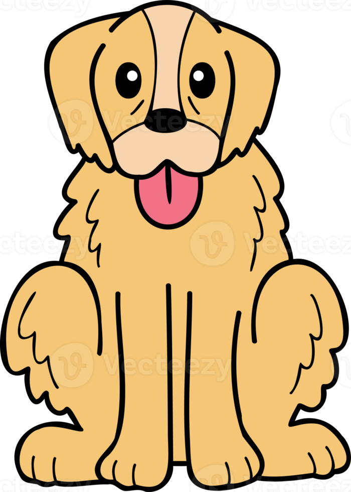 cão retriever dourado desenhado à mão sentado esperando a ilustração do proprietário no estilo doodle png