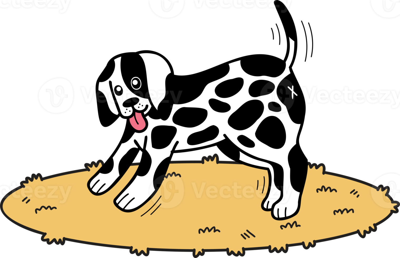 chien dalmatien dessiné à la main illustration de marche dans un style doodle png