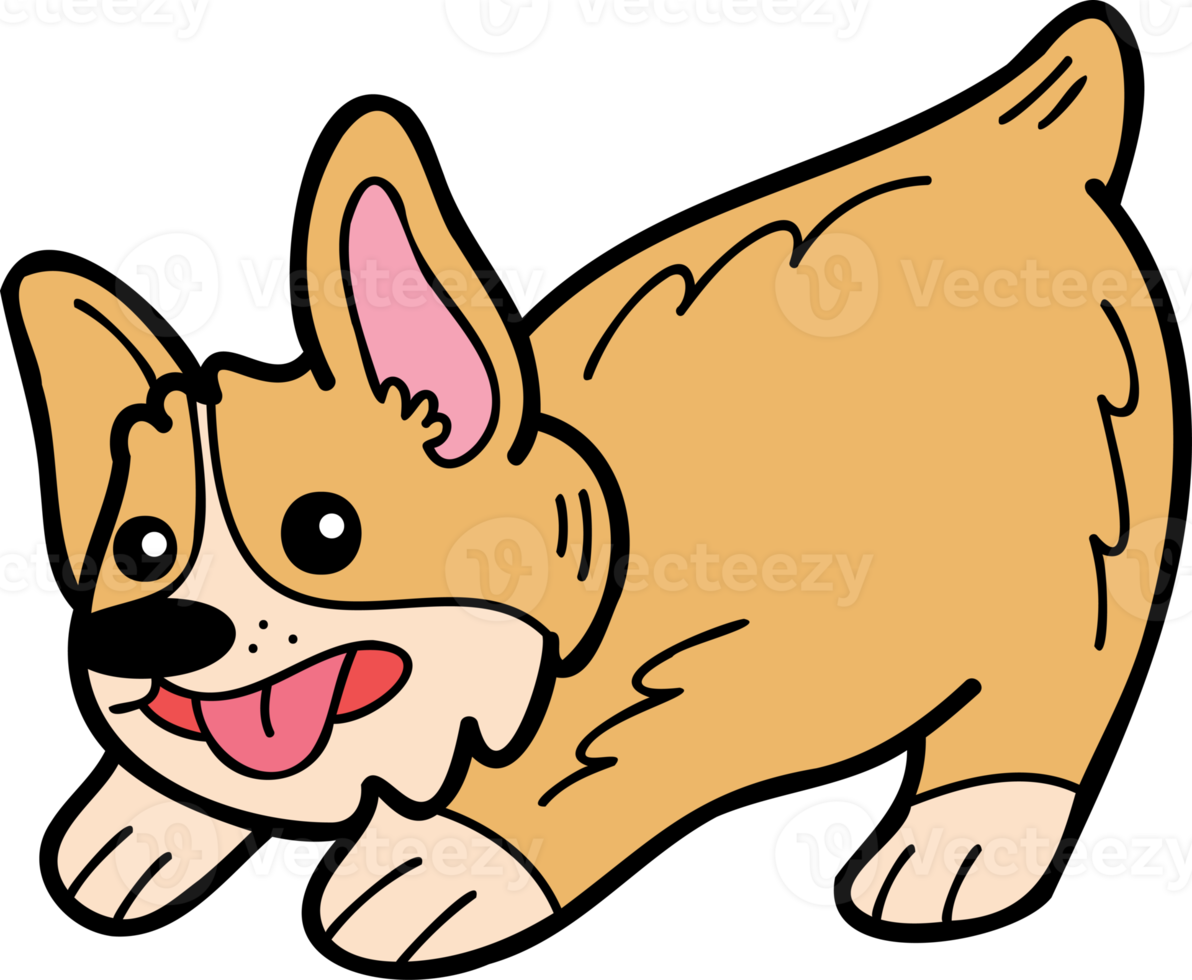 chien corgi dessiné à la main jouant illustration dans un style doodle png