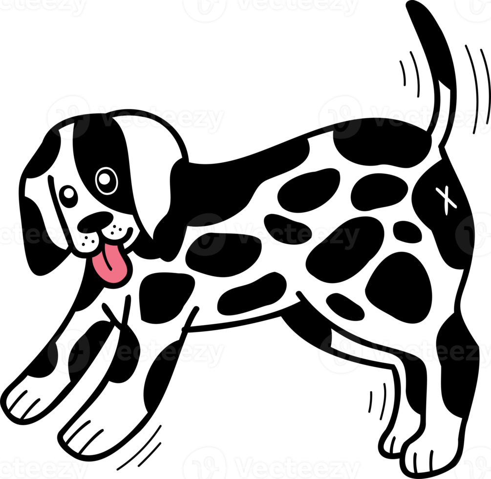 Hand Drawn Dalmatian Dog walking illustration in doodle style png