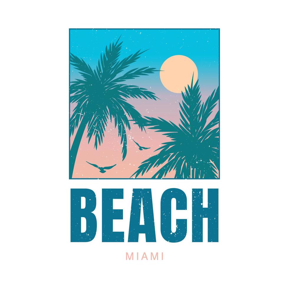 miami, diseño de playa de florida para prendas de vestir. emblema vintage exótico. gráfico de camisa de verano listo para imprimir. camiseta de surf al estilo de los años 80. 1984 etiqueta textil. insignia de viaje de onda retro tropical. vector