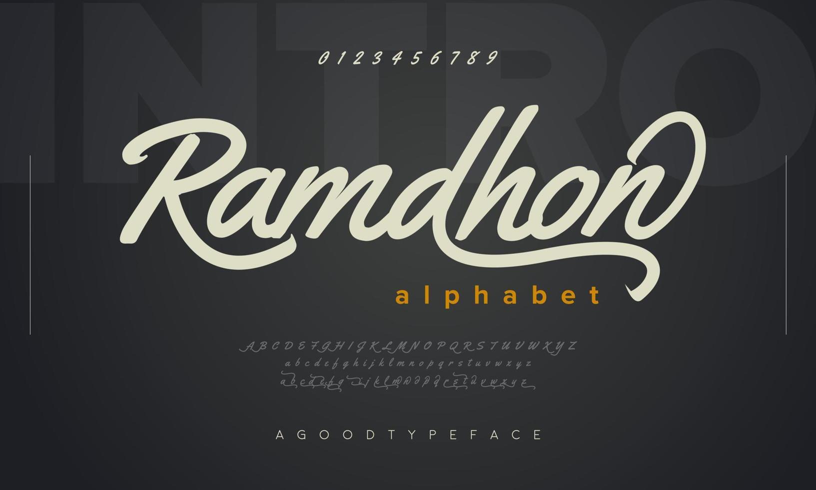 Ramdhon abstract Fashion font alphabet. Minimal modern urban fonts for logo, brand etc. Typography typeface uppercase lowercase and number. vector illustration