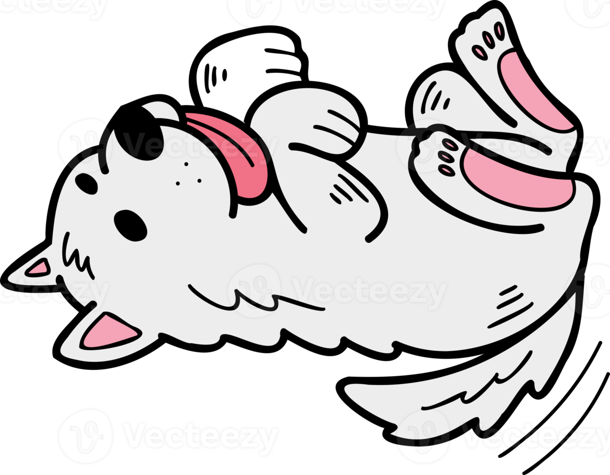 illustration de chien samoyède endormi dessiné à la main dans un style doodle png