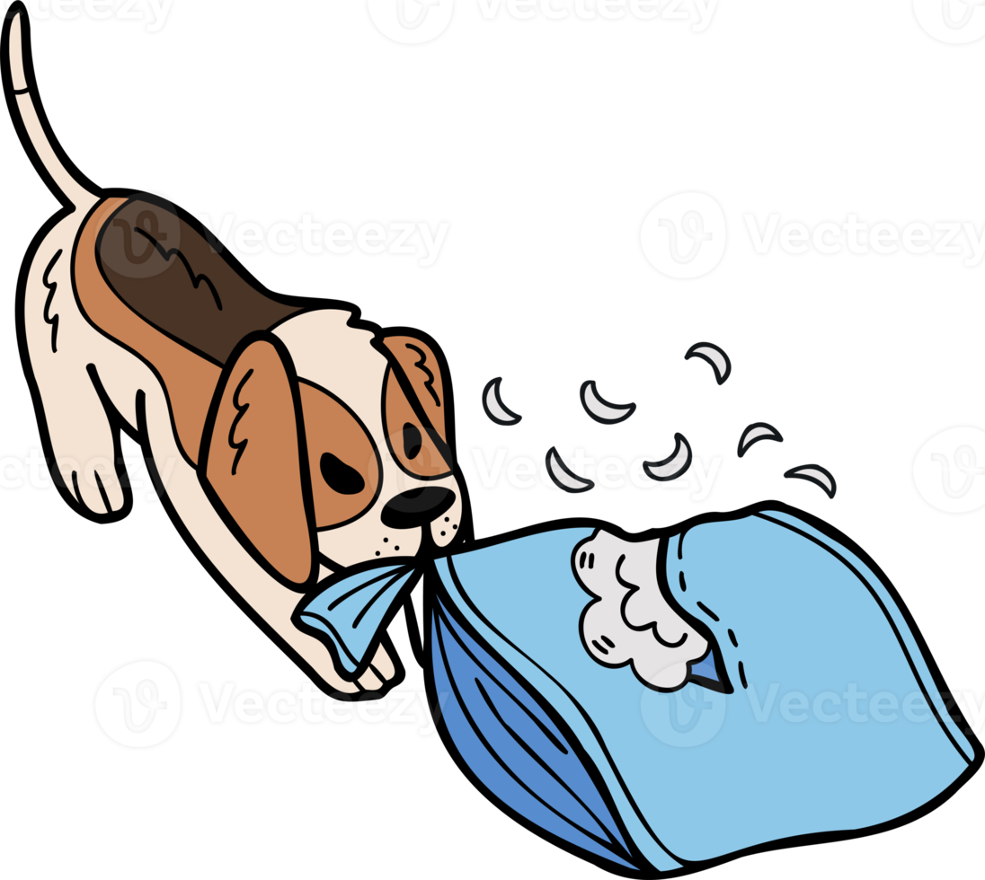 handgezeichnete beißende kissenillustration des beagle-hundes im gekritzelstil png