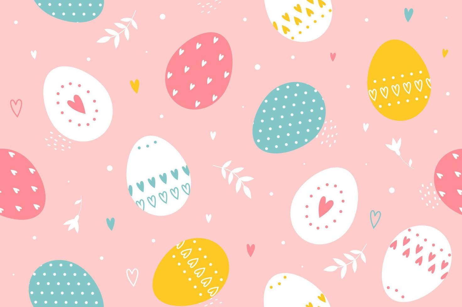 Seamless Easter pattern. Pattern of Easter eggs and flowers on a pink background vector