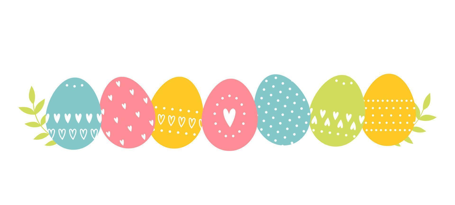 Easter painted eggs set, simple drawings, flat design vector