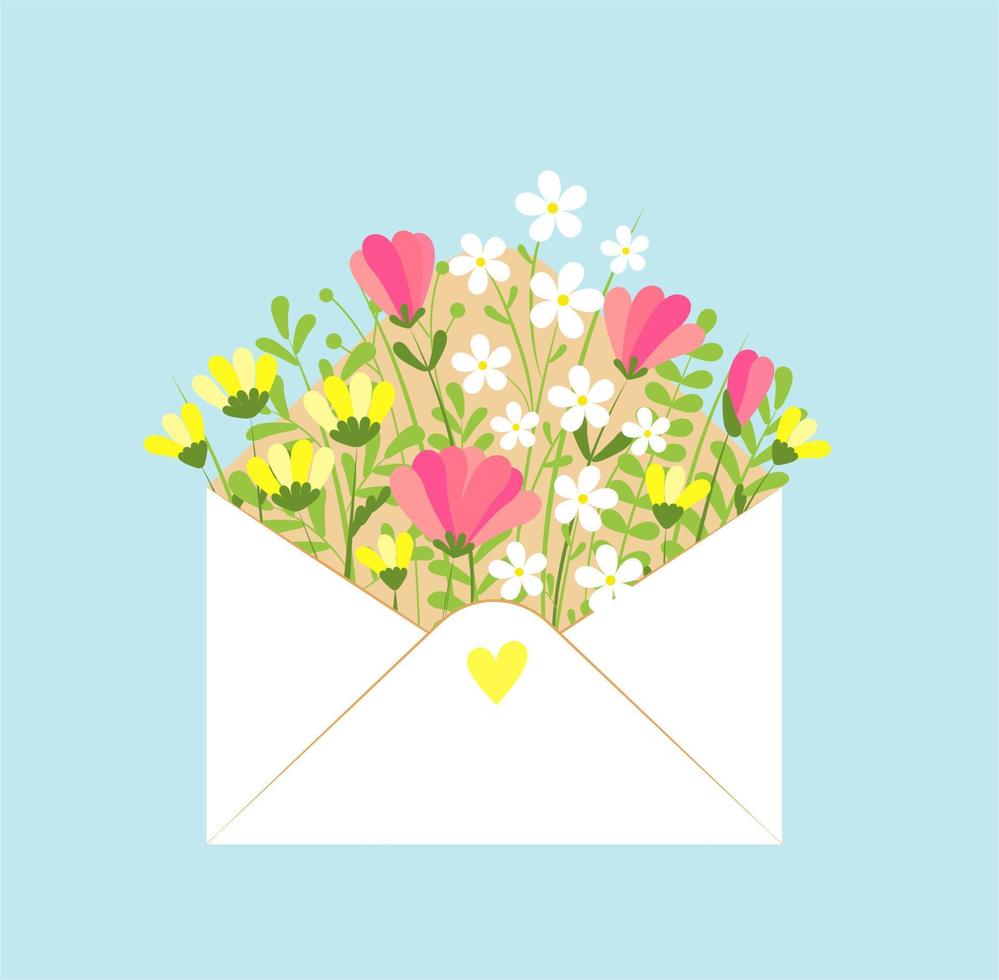 Spring flowers in an envelope. Greeting card for Mother's Day, March 8, birthday. vector