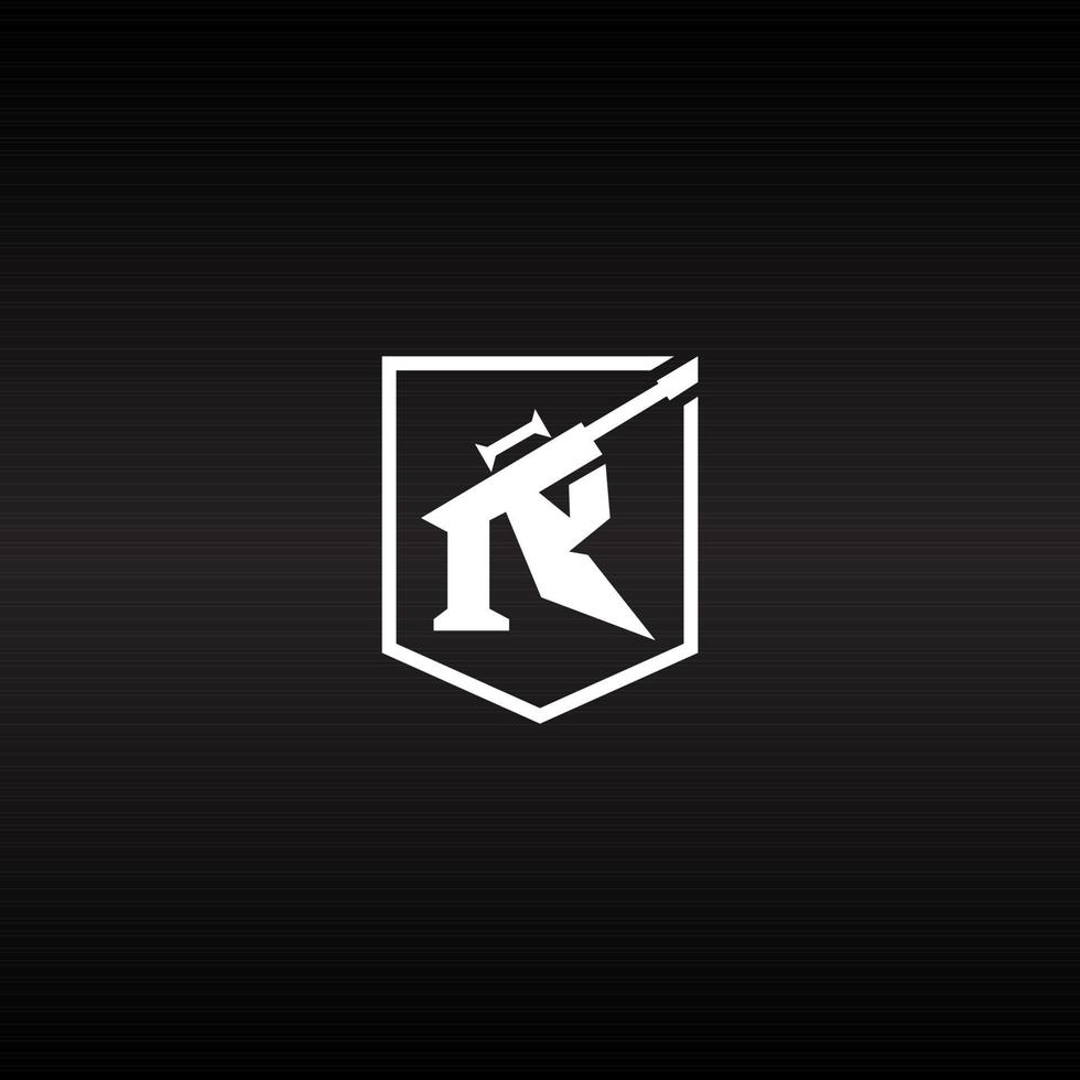 Letter R Rifle and Shield Logo Ideas vector