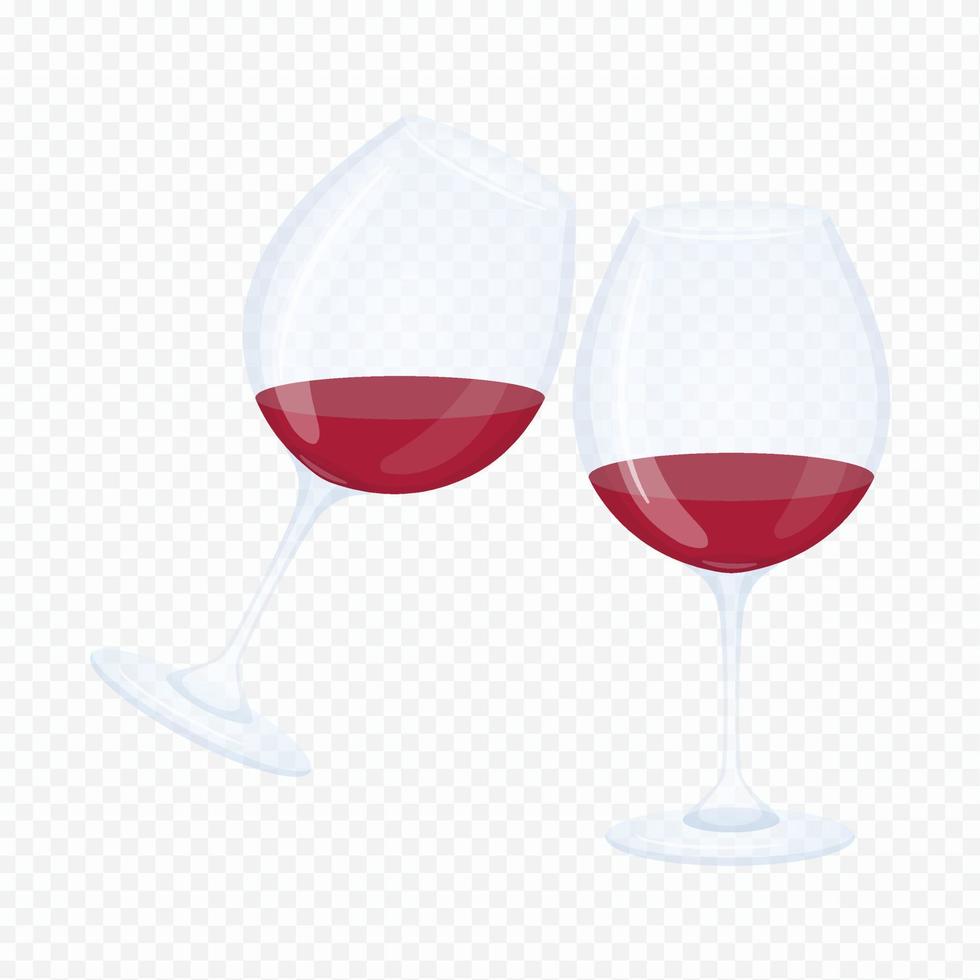 vino tinto en una copa. vidrio transparente con bebida roja alcohólica. ilustración vectorial transparente. elemento de diseño gráfico. vector