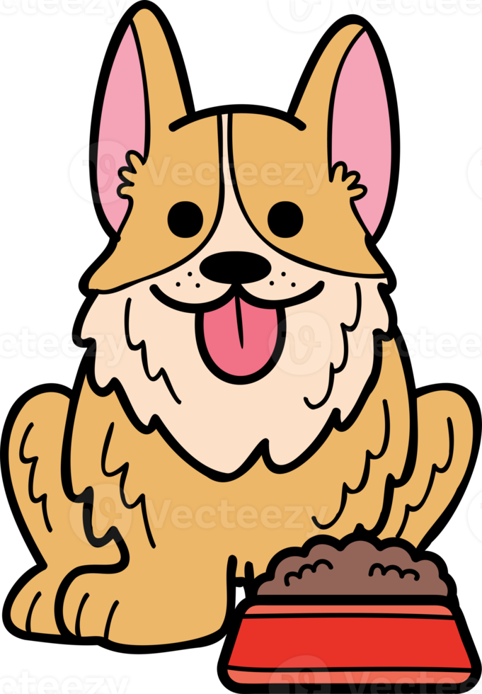 hand dragen corgi hund med mat illustration i klotter stil png