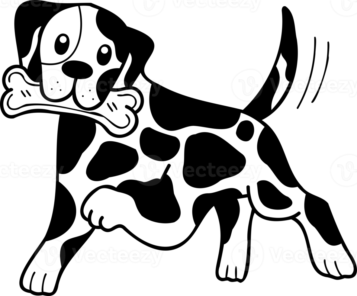 Hand Drawn Dalmatian Dog holding the bone illustration in doodle style png