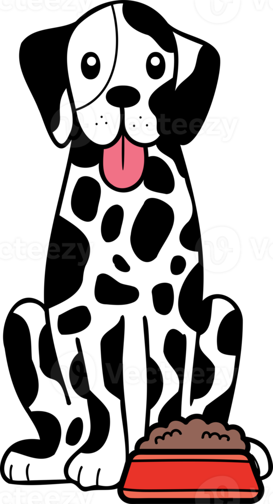 Hand Drawn Dalmatian Dog with food illustration in doodle style png