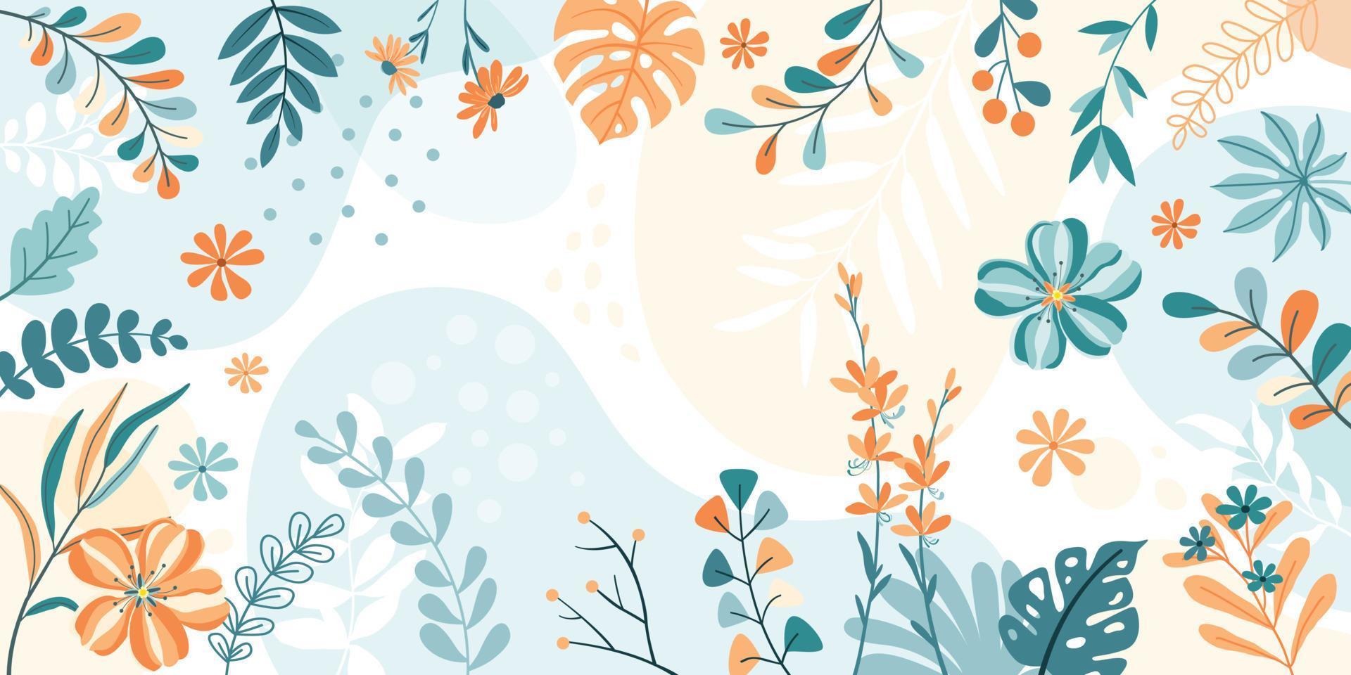 Design banner frame flower Spring background with beautiful. flower background for design. Colorful background with tropical plants. Place for your text. vector