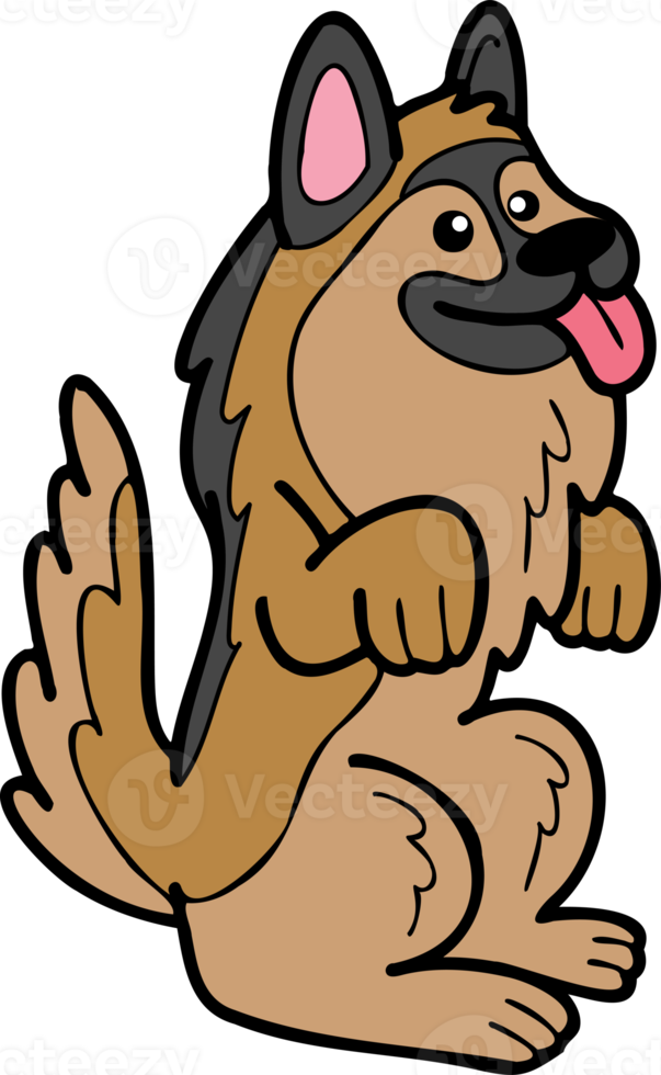 chien de berger allemand dessiné à la main mendiant propriétaire illustration dans un style doodle png