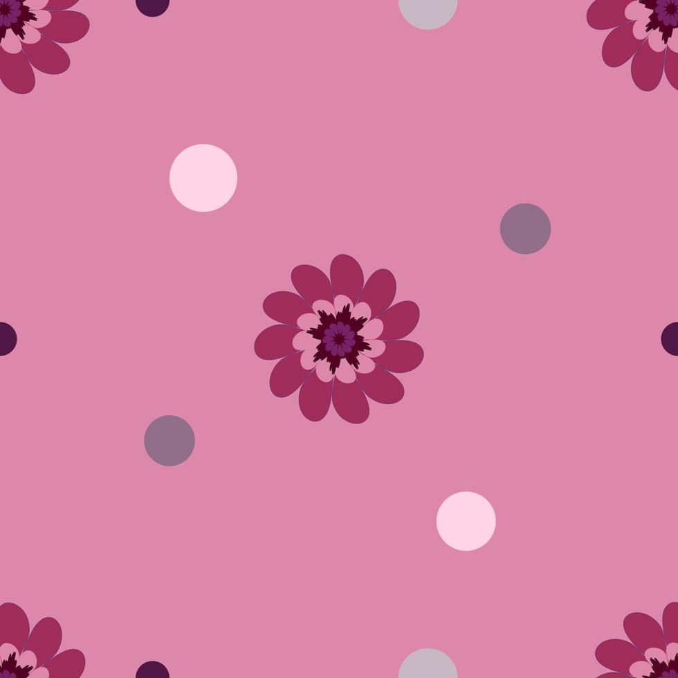 pink flowers and circles vector seamless pattern