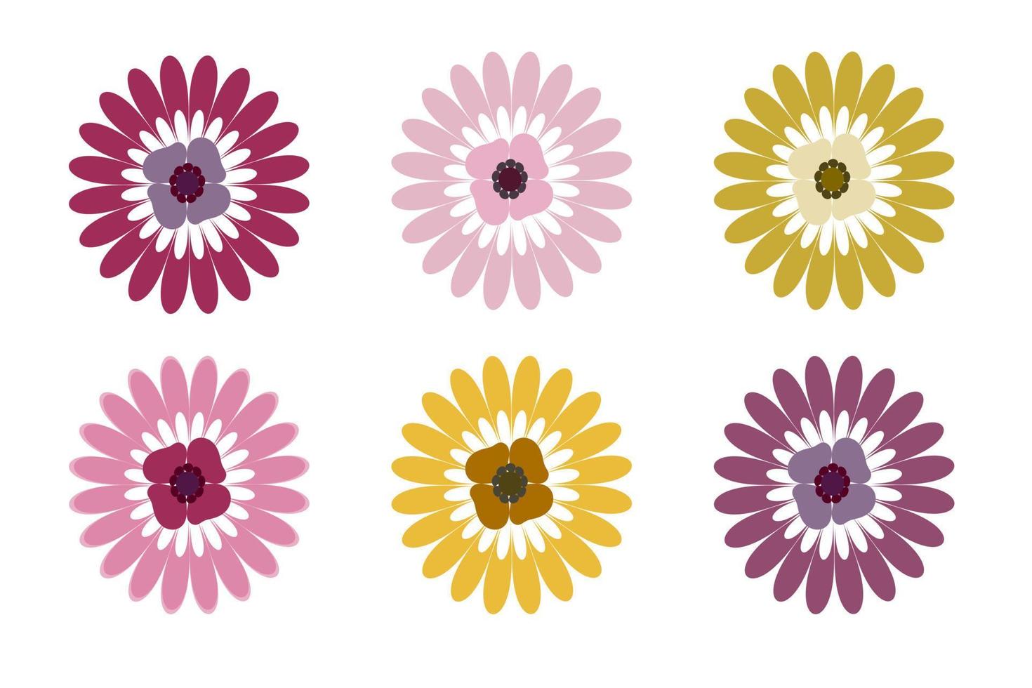 red pink yellow purple orange flowers vector set