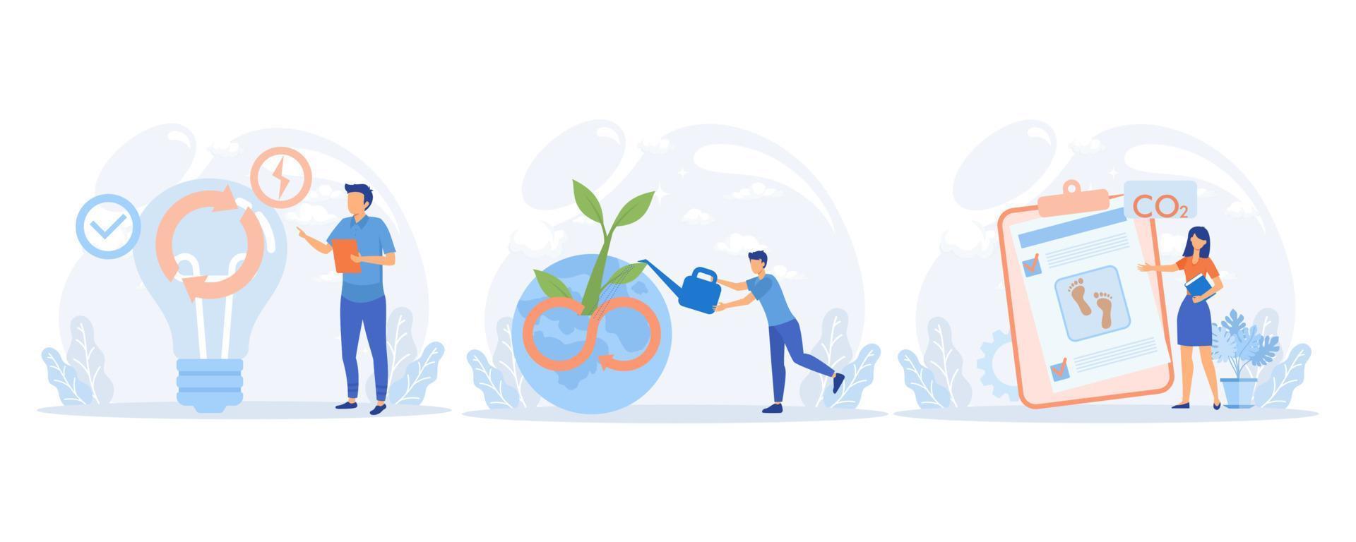 Circular economy illustration. Sustainable economic growth, recourses reuse and reduce co2 emission and climate impact. ESG, green energy and industry concept. flat vector modern illustration