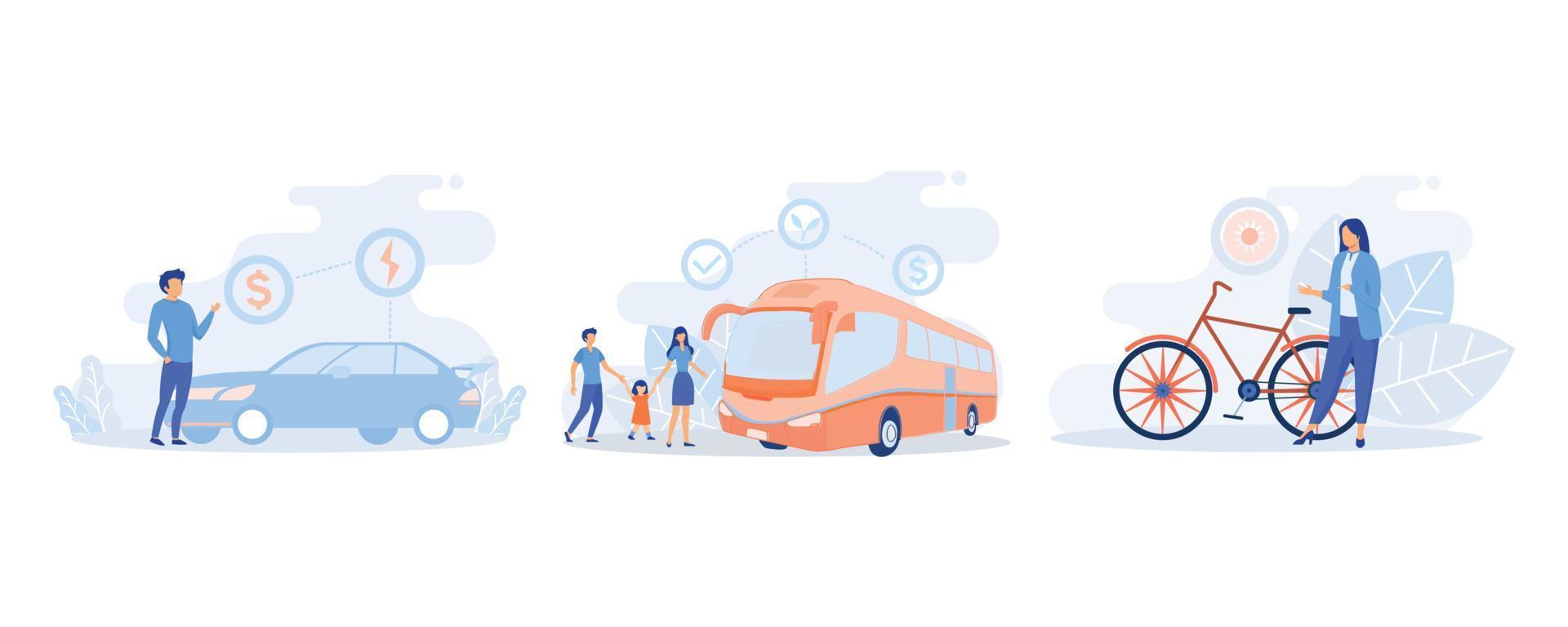 Sustainable transportation illustration.  Environmental friendly transport concept. flat vector modern illustration