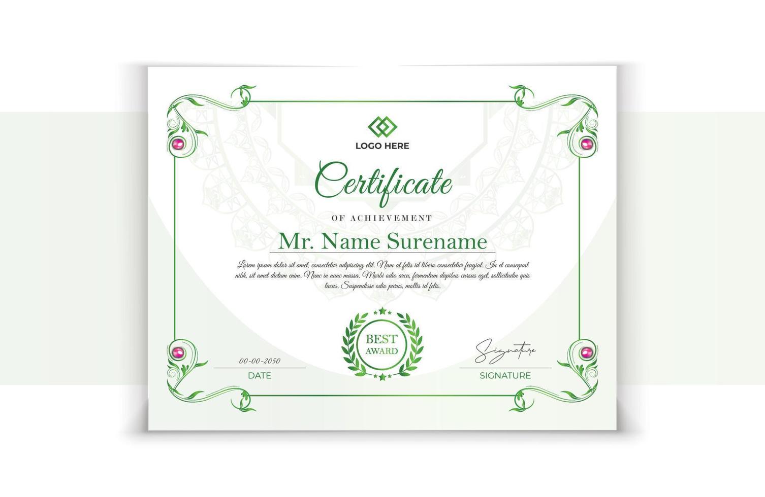 stylish certificate template design. vector