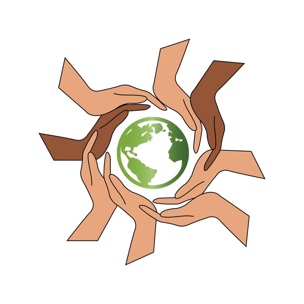 hands holding an earth globe icon isolated on white background vector