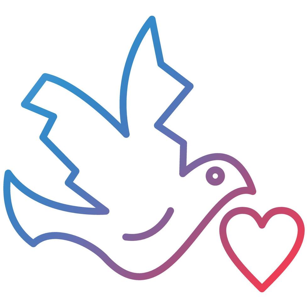 paloma con icono de degradado de línea de corazón vector