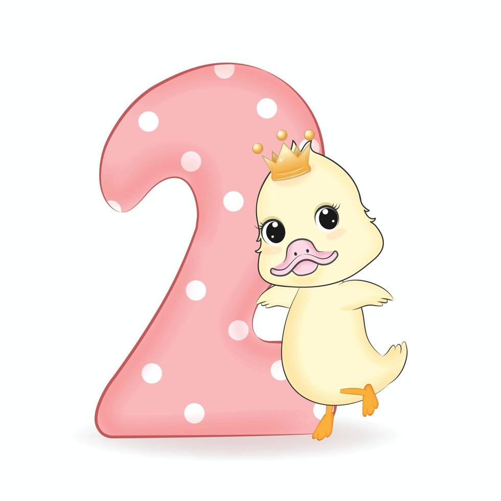Cute Little Duck with Alphabet Number 2 vector
