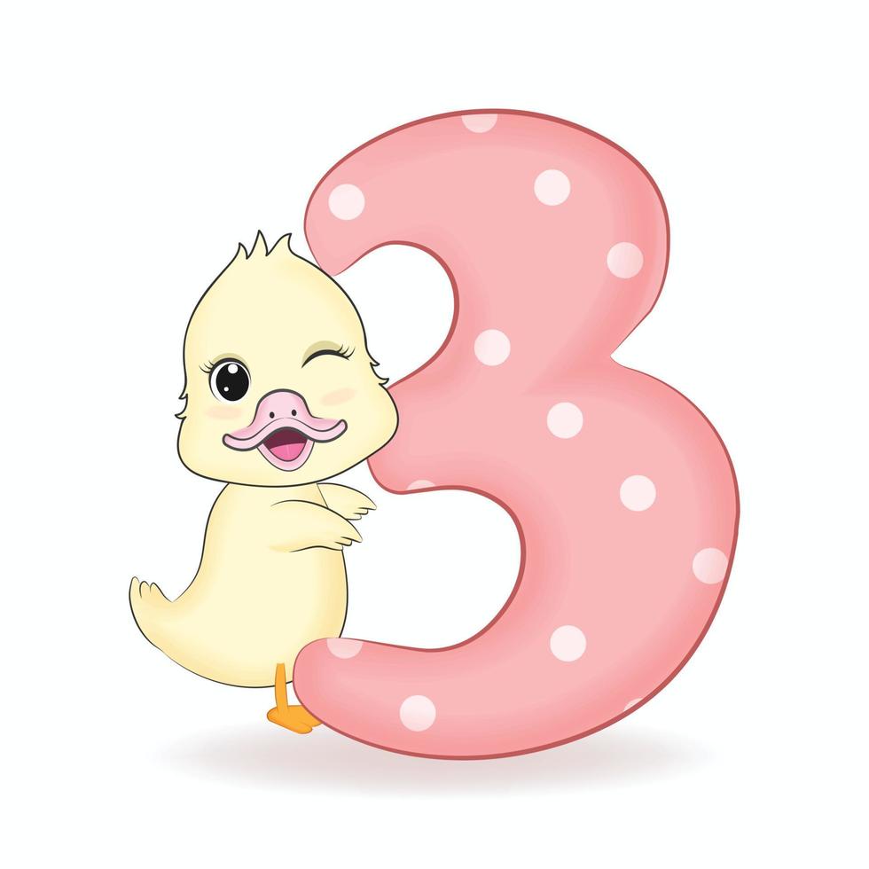 Cute Little Duck with Alphabet Number 3 vector
