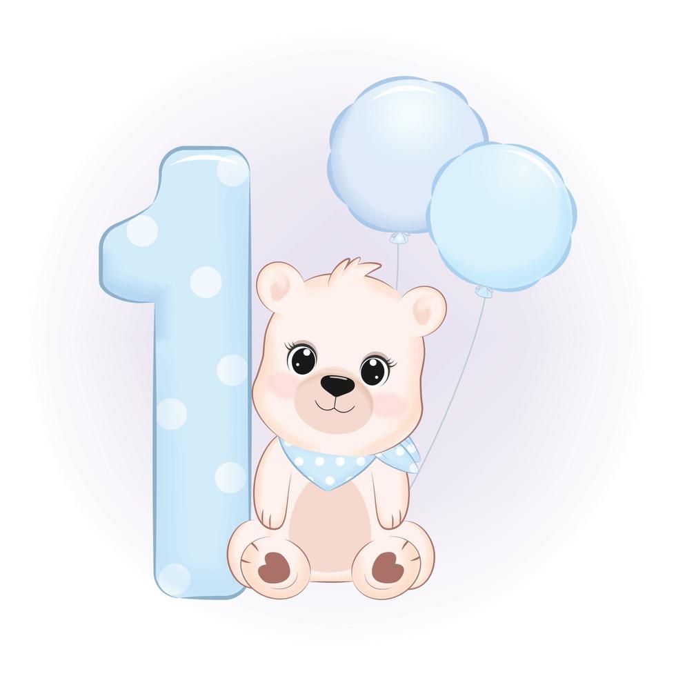 Cute Little Bear, First Birthday party, Happy birthday 1 year old ...