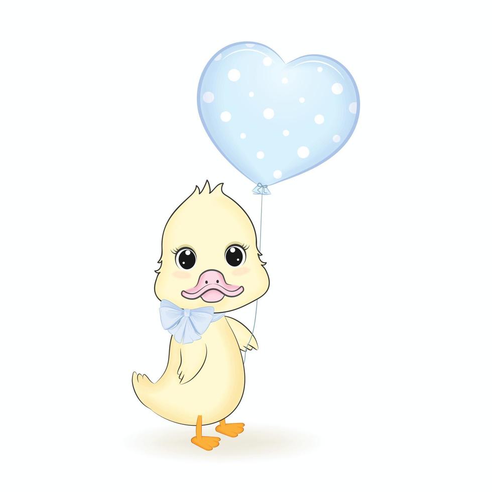 Cute Duck and heart balloon illustration vector