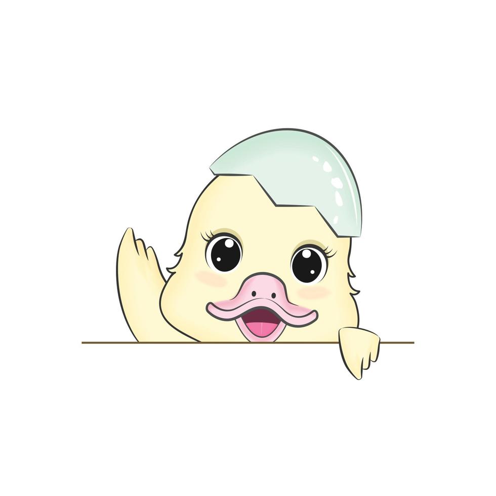 Cute Little Duck waving wing cartoon illustration vector