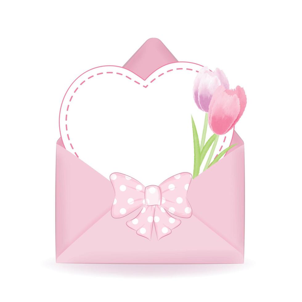 Heart and Tulip in Letter, cartoon illustration vector