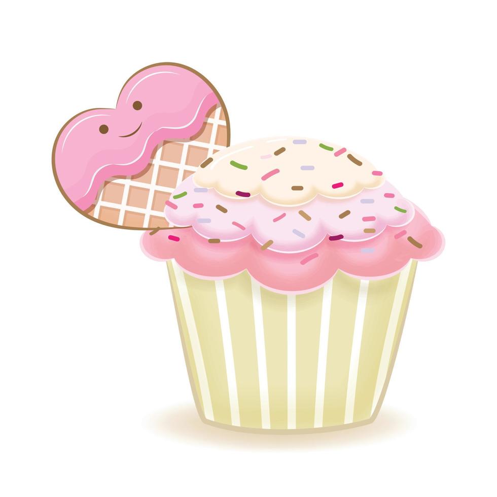 ilustración de acuarela de galletas de oblea de cupcake y corazón vector