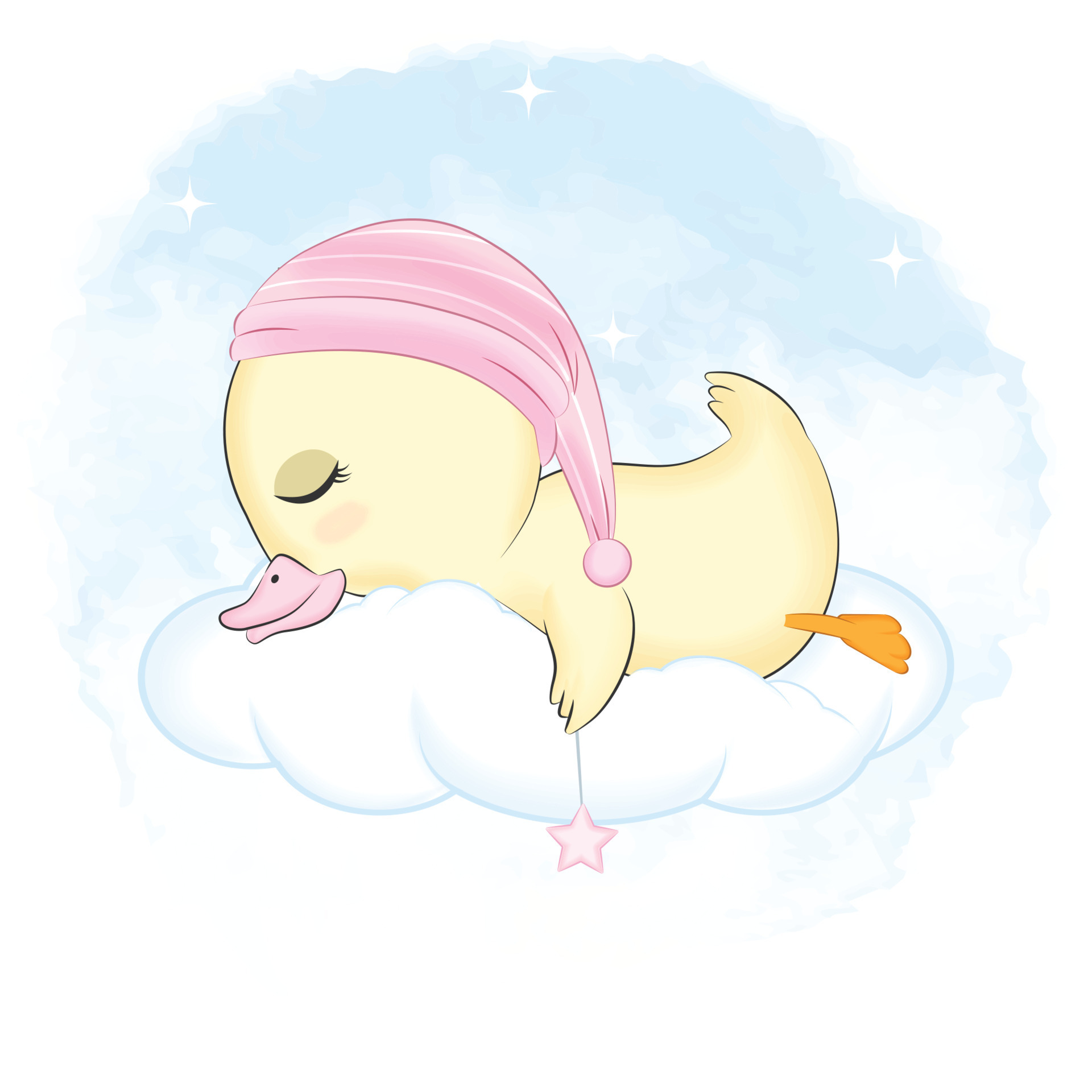 Cute Little Duck sleeping on the cloud 18720110 Vector Art at Vecteezy