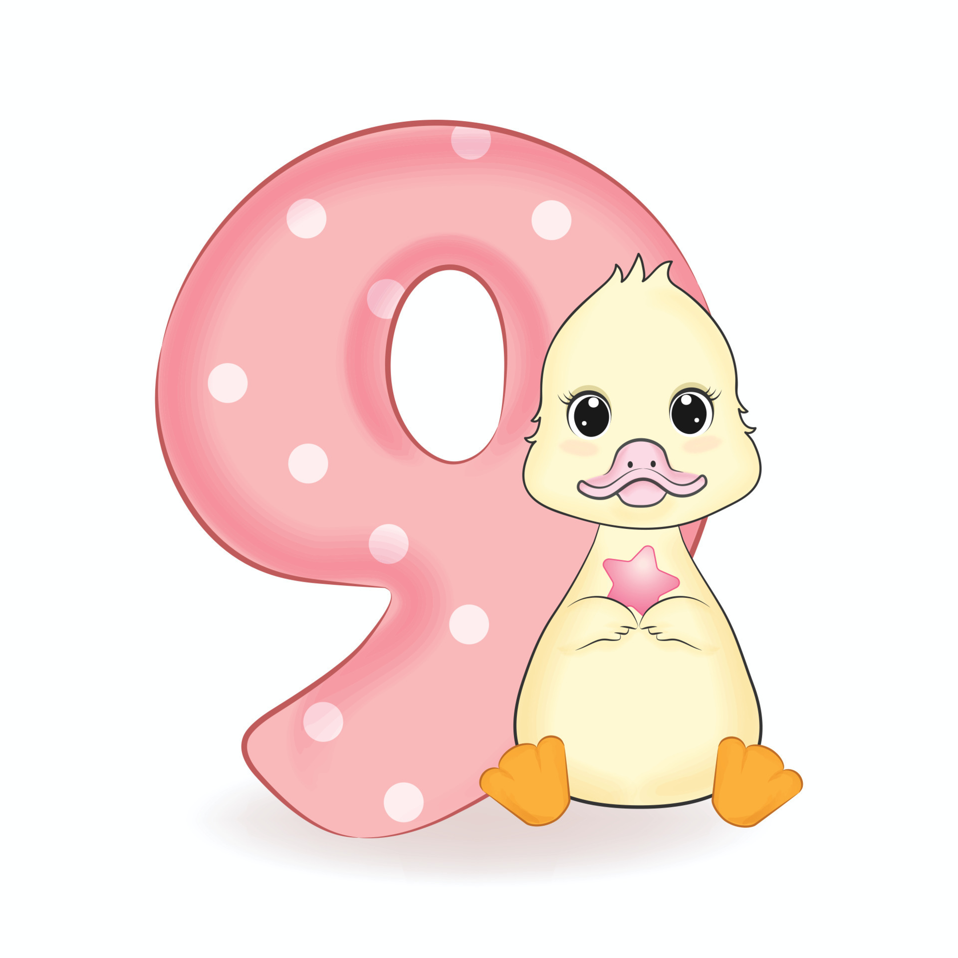 Cute Little Duck with Alphabet Number 9 18720116 Vector Art at ...