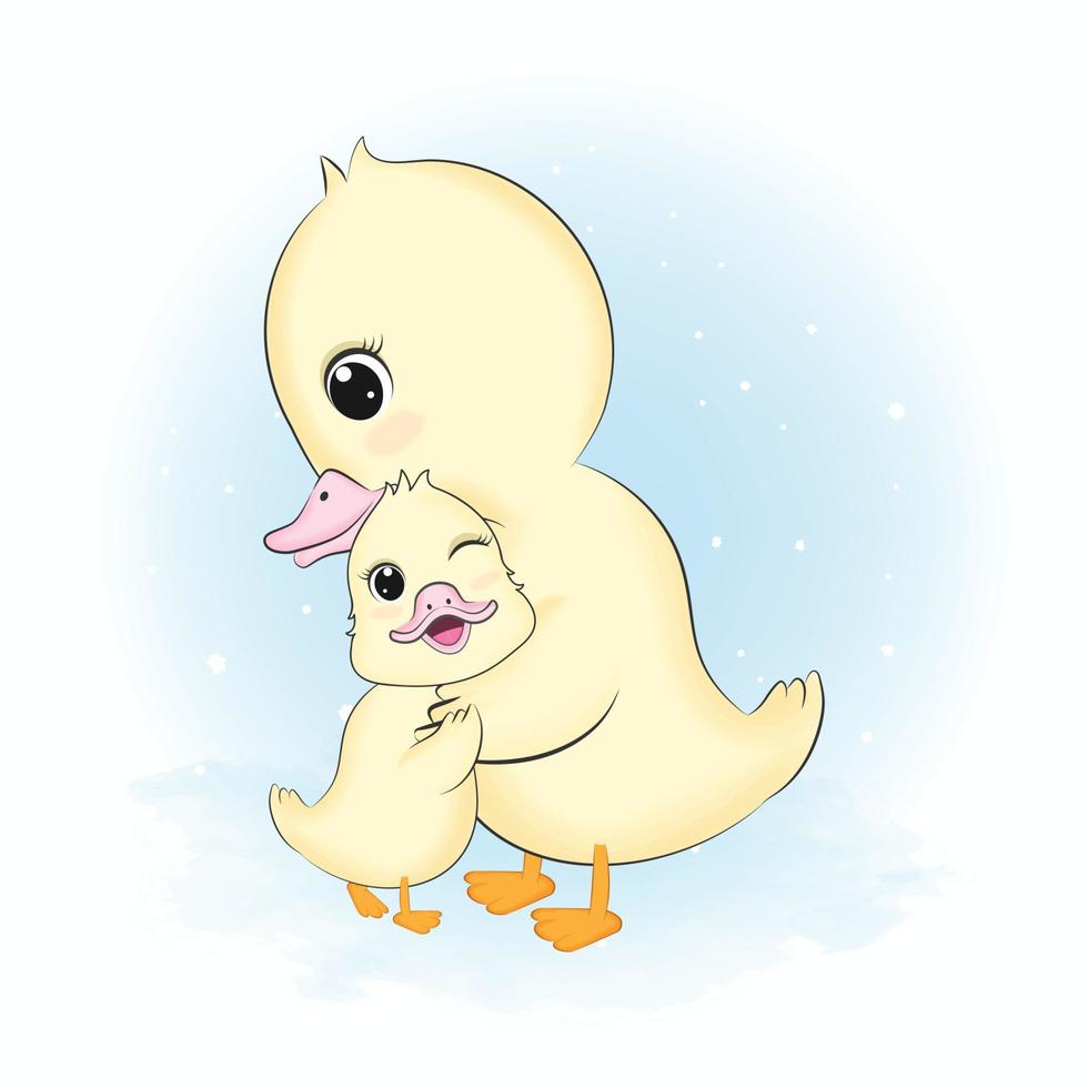 Cute Little Duck and dad cartoon illustration vector