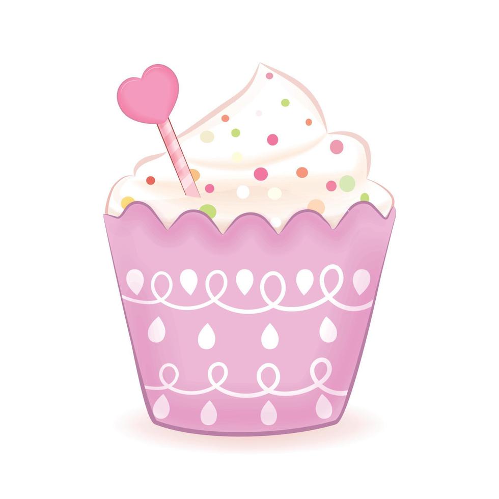 ilustración de doodle de acuarela de oblea de cupcake y corazón vector