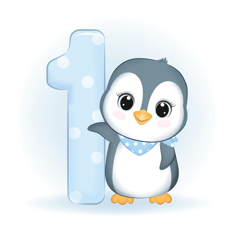 Cute Little Penguin and number 1 18720140 Vector Art at Vecteezy