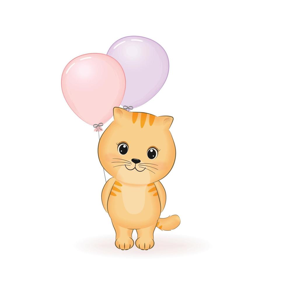 lindo pequeño gato naranja y globo animal ilustración de dibujos animados vector