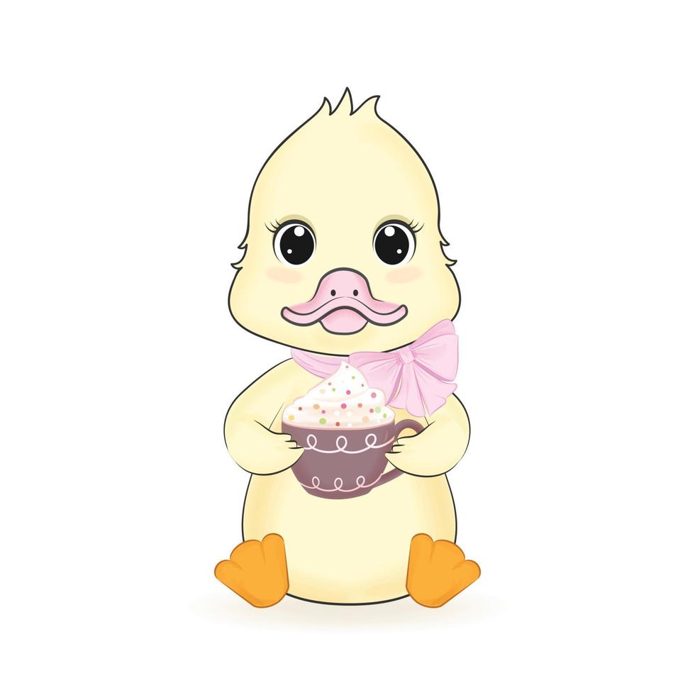 Cute Duck with a cup of hot chocolate illustration vector