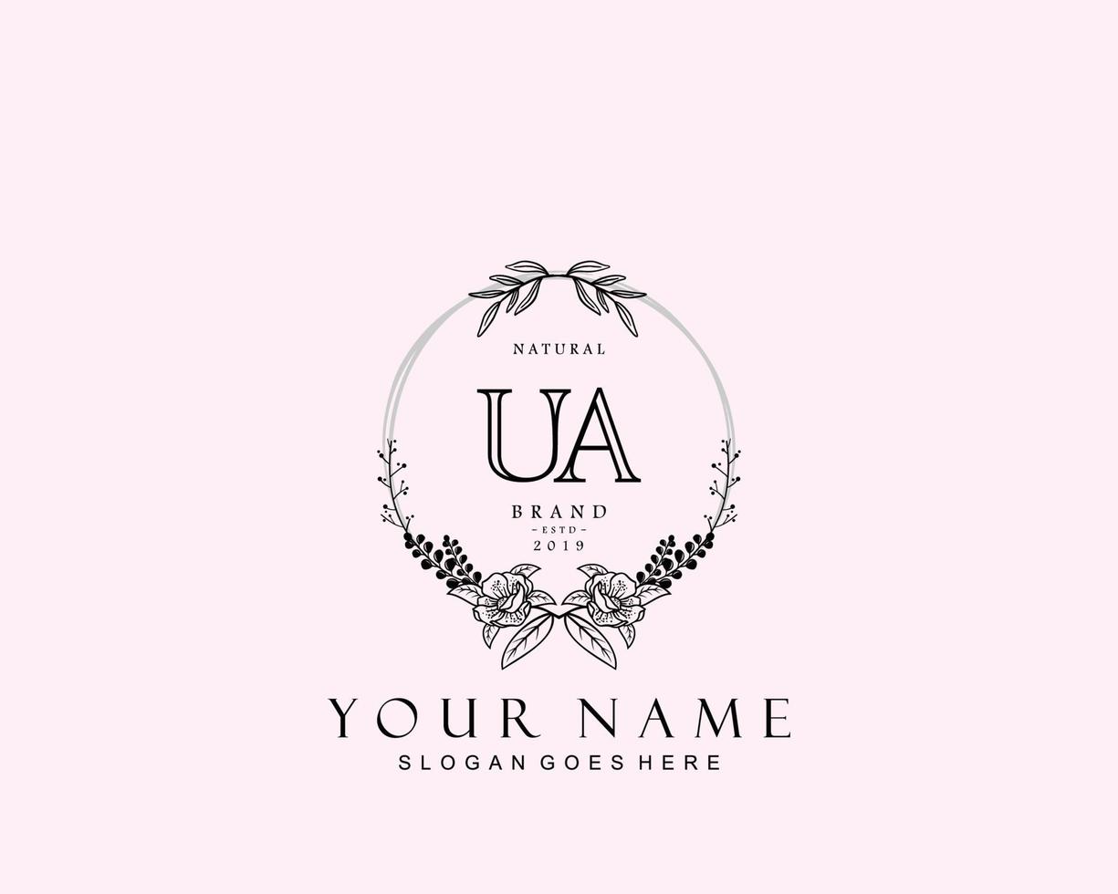 Initial UA beauty monogram and elegant logo design, handwriting logo of initial signature, wedding, fashion, floral and botanical with creative template. vector
