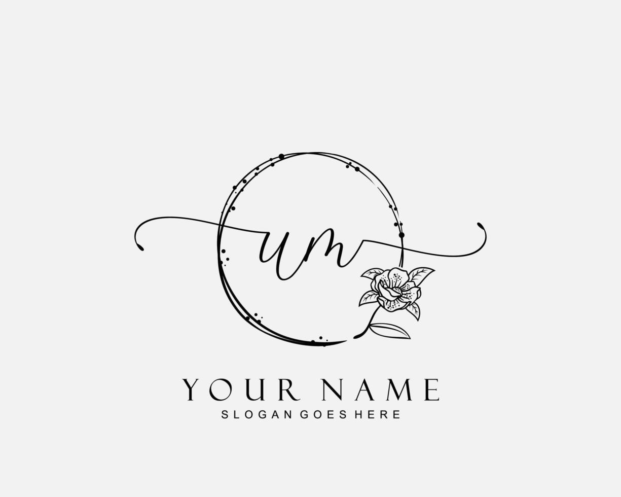 Initial UM beauty monogram and elegant logo design, handwriting logo of initial signature, wedding, fashion, floral and botanical with creative template. vector