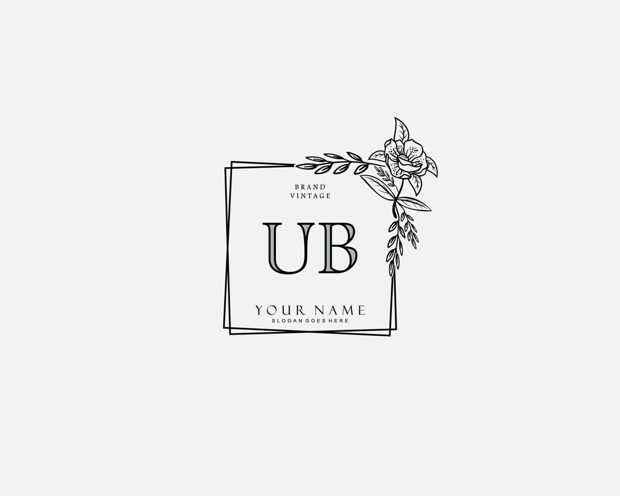 Initial UB beauty monogram and elegant logo design, handwriting logo of initial signature, wedding, fashion, floral and botanical with creative template. vector