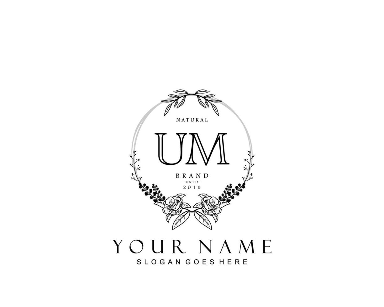 Initial UM beauty monogram and elegant logo design, handwriting logo of initial signature, wedding, fashion, floral and botanical with creative template. vector