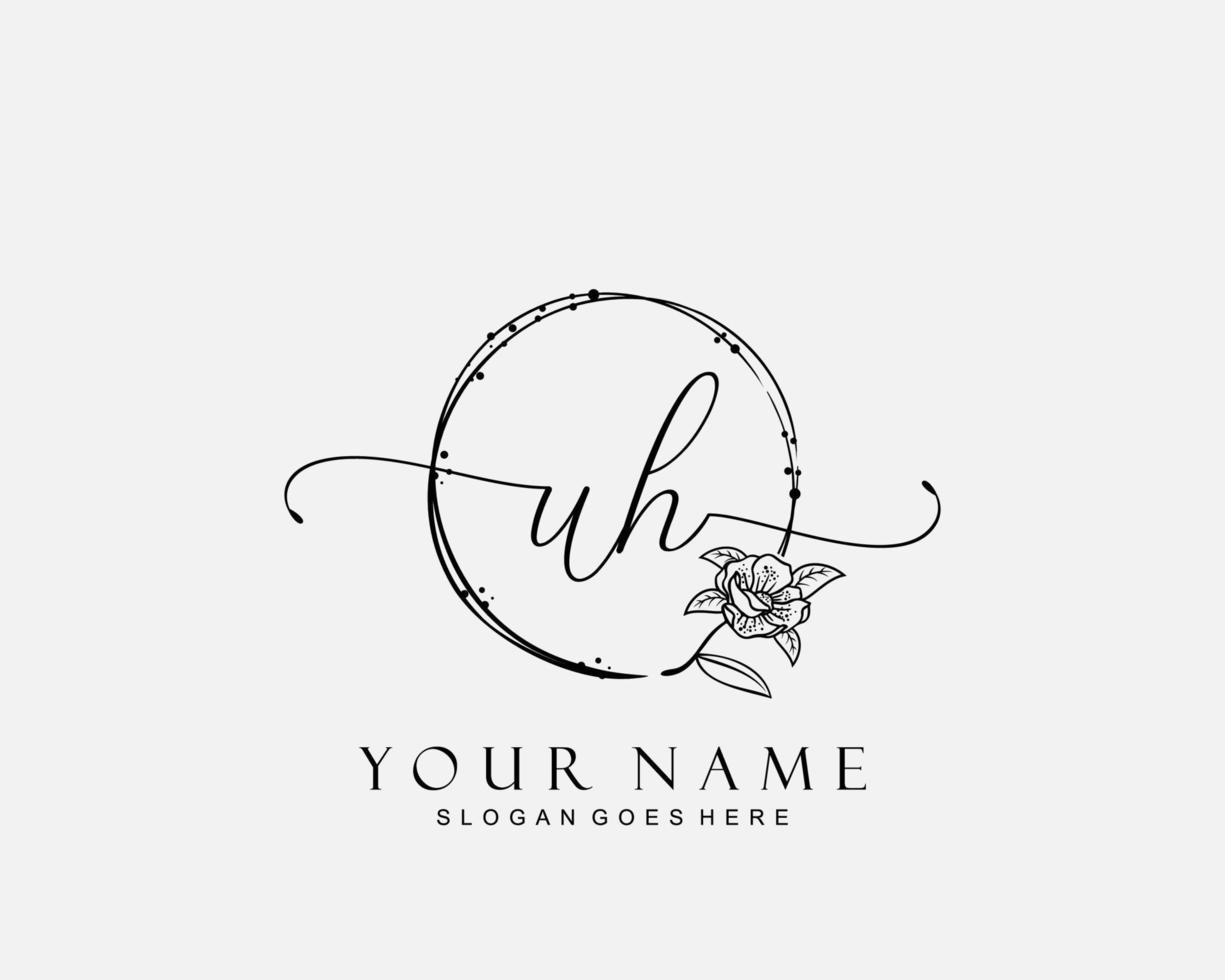 Initial UH beauty monogram and elegant logo design, handwriting logo of initial signature, wedding, fashion, floral and botanical with creative template. vector