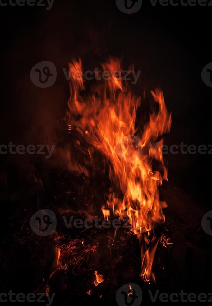 Flames of bonfire at night photo