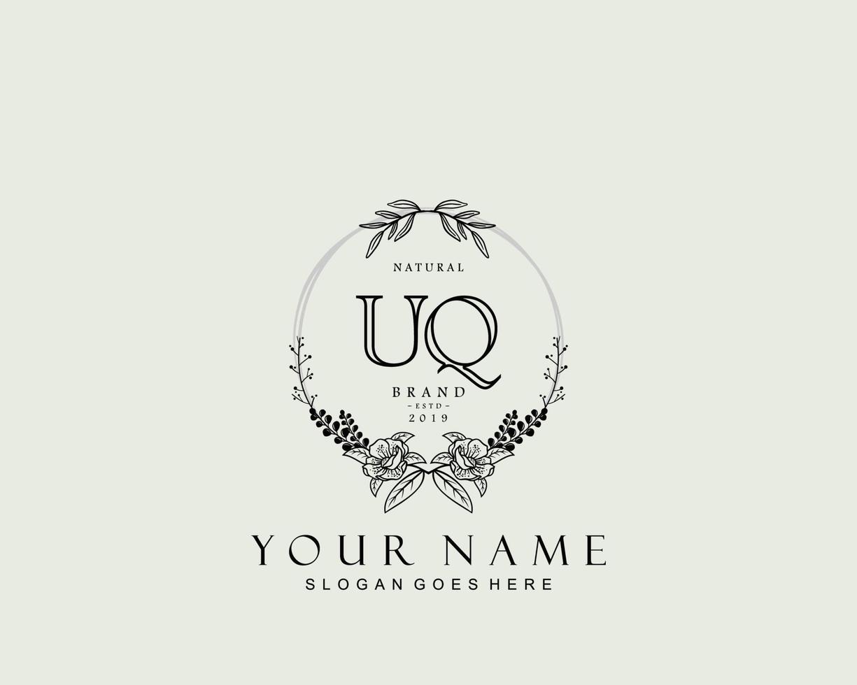 monograma de belleza uq inicial y diseño de logotipo elegante, logotipo de escritura a mano de firma inicial, boda, moda, floral y botánica con plantilla creativa. vector