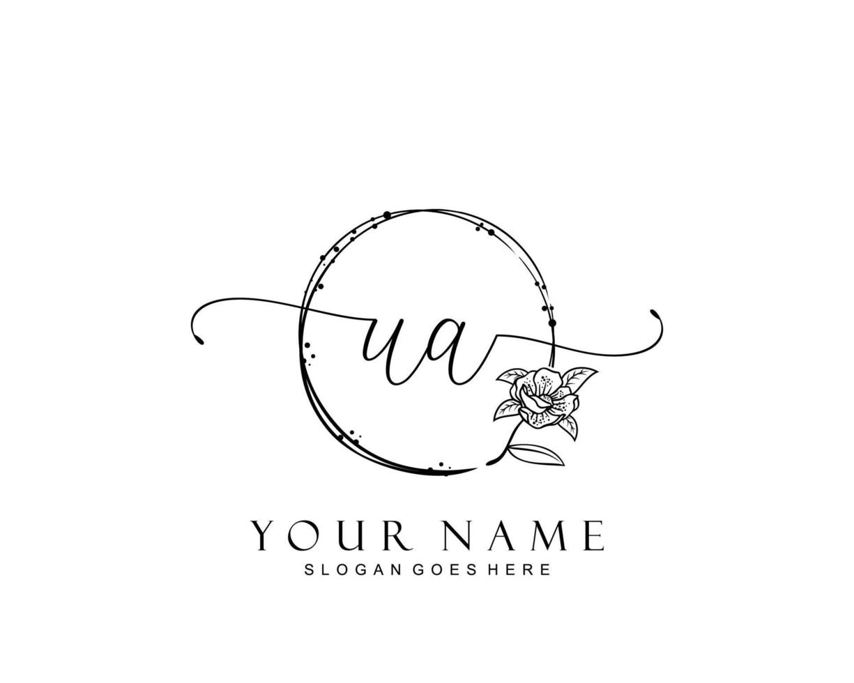 Initial UA beauty monogram and elegant logo design, handwriting logo of initial signature, wedding, fashion, floral and botanical with creative template. vector