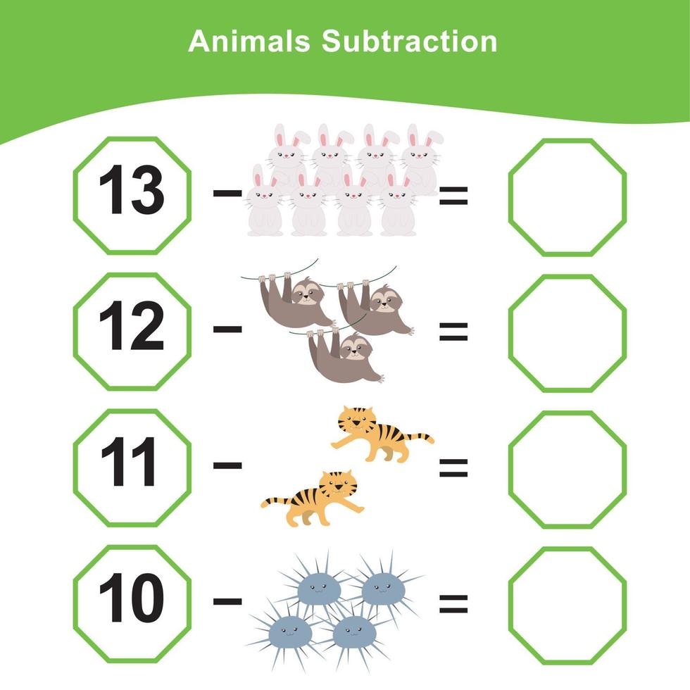 Mathematic sheet for children. Educational printable math worksheet. Writing answer activity for kids. Vector file.